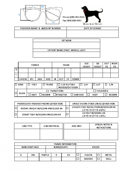 f. Black Lab Optical Order Form